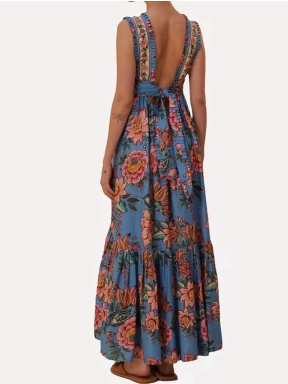 Farm Rio Wonderful Bouquet Blue Maxi Sleeveless Dress - Picture 2 of 10
